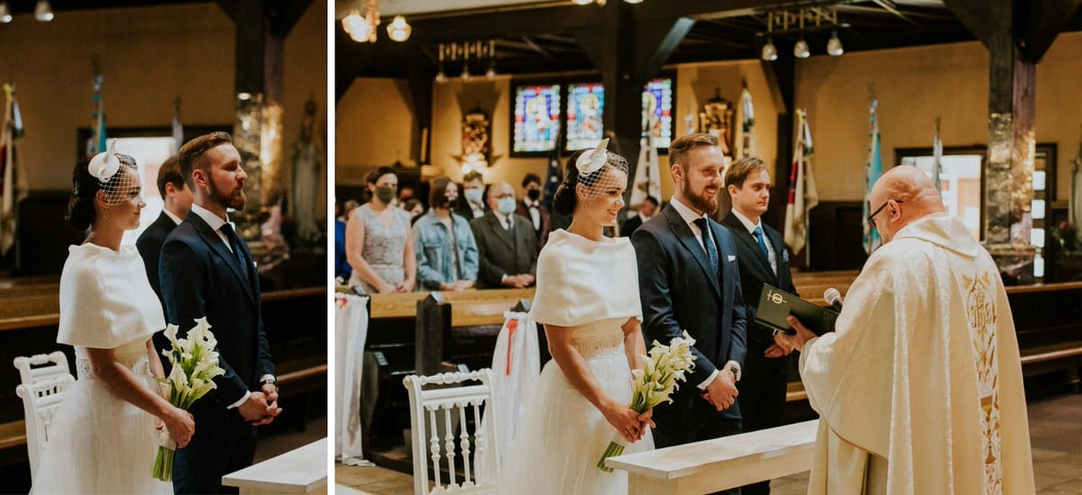Ślub w kościele, para młoda przed ołtarzem.