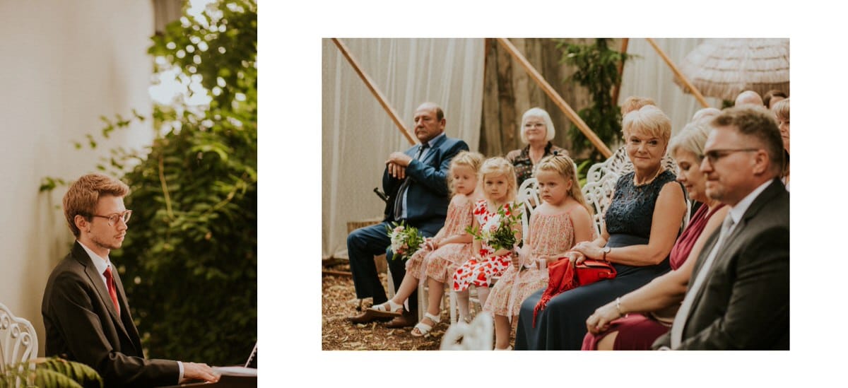 Osoba przy pianinie, rodzina na ślubie