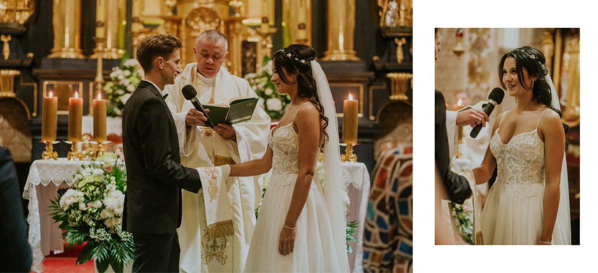 Para składa przysięgę małżeńską w kościele.