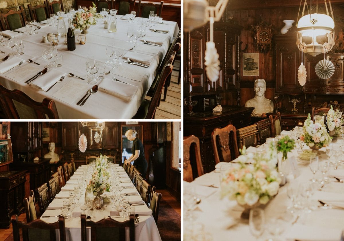 Elegancki stół w restauracji z dekoracjami kwiatowymi